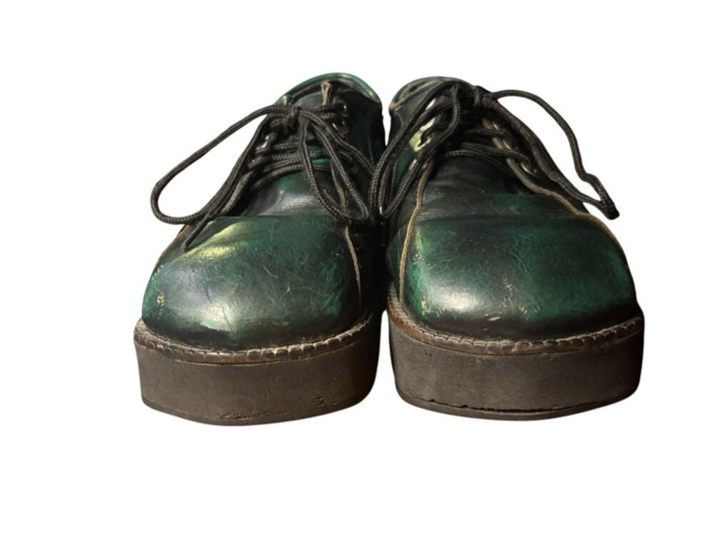 Vintage John Fluevog Creepers Platform Shoes Tie Oxfords Green Brown Size 43